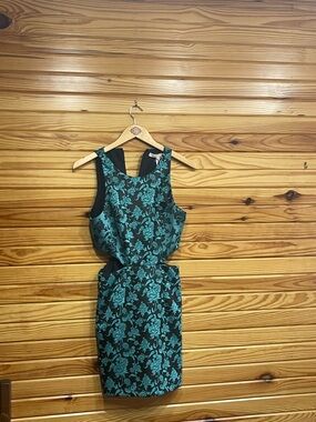 Hutch Teal Floral Jacquard Cutout Mini Dress